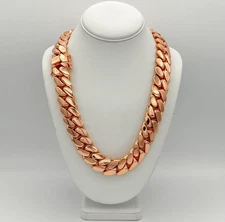 20mm Miami Cuban Link Rose Pink Gold Plated Chain 18k & 14k Crab Old School Lock