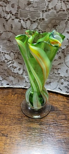Vintage art glass bud vase, likely from the Murano region of Italy.