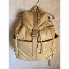 BEIS Puffy Cargo Backpack Beige Tan Quilted Lightweight Travel Bag Buckle Clasp