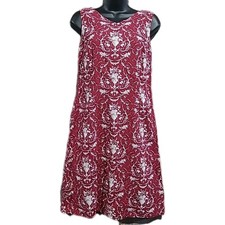 Talbots Linen Rayon Pencil Dress Sz 4 Red Floral V-Neck Sleeveless Wedding Guest