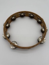 Vintage Wooden 10" Double Row Tambourine w/ Stainless Steel Jingles, Wood Constr