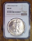 1993 BU American Silver Eagle .999 Silver NGC MS69 (212)