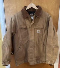 VTG Carhartt Jacket Mens Brown Duck Canvas Quilt Lined Zip Distressed USA DC