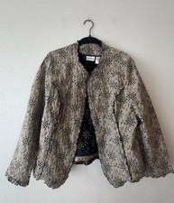 Chico's Everlasting Eyelet Blazer Size 2 L Bronze Khaki Ruffle Chic Mature Glam