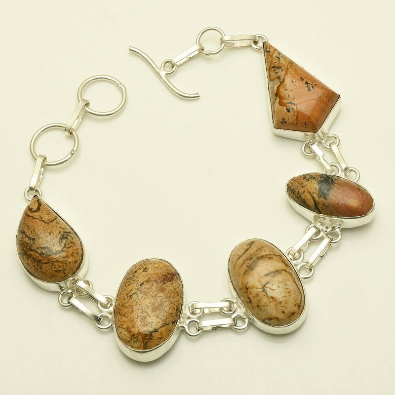 Picture Jasper Gemstone Ethnic Handmade Bracelet Jewelry 26 Gms Gift AB 79703