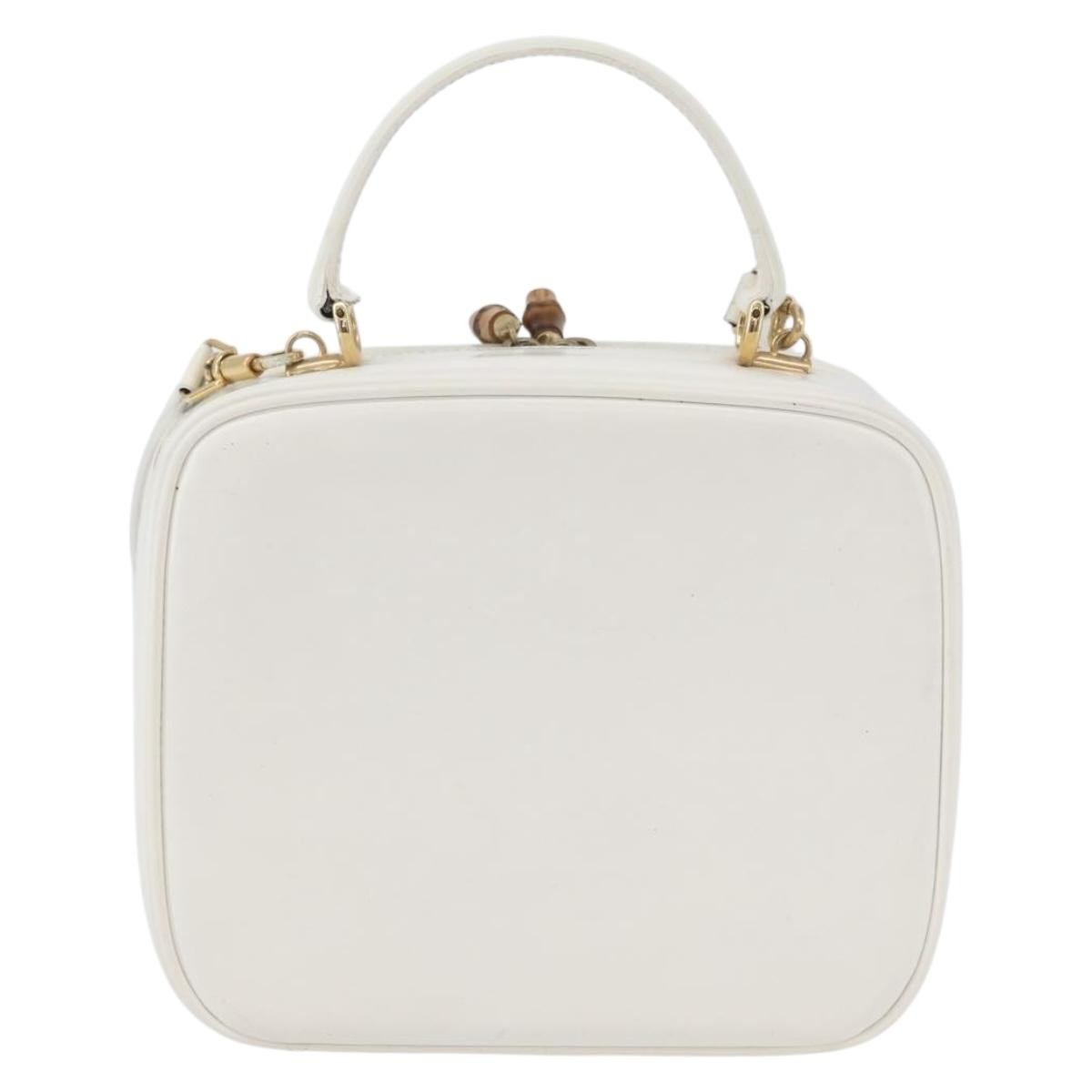 GUCCI Bamboo Vanity Hand Bag Patent 2way White Gold 000 270 0323