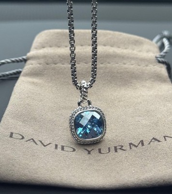 David & Yurman 14mm Albion Blue Topaz & Pavé Diamond Pendant Necklace 20 inches