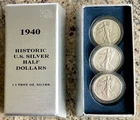 Lot of (3) 1940's Walking Liberty Half Dollars with silver bar collector's box