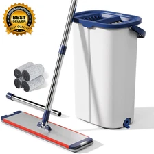 Large Mop and Bucket with Wringer Set for Home Hands Free Flat Floor Mop