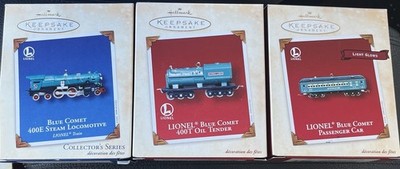 Hallmark Lionel Blue Comet 400E Steam Engine,  400T Oil Tender& Passenger Car