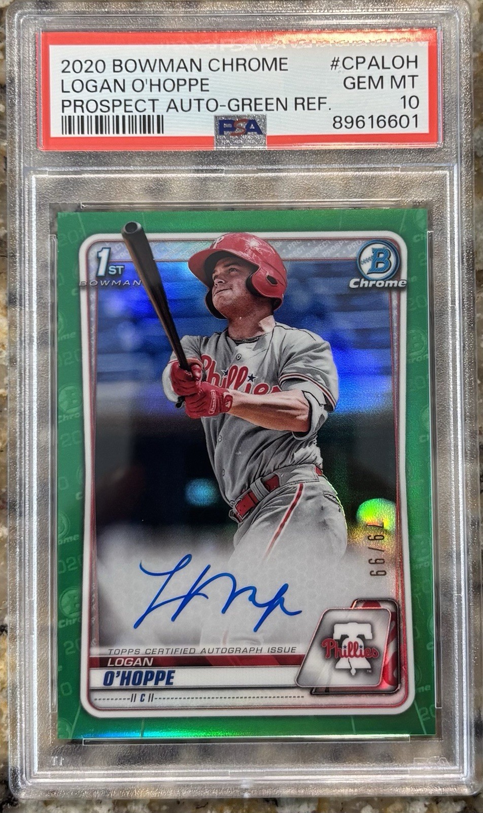 2020 Bowman Chrome Green Prospect Auto Logan O'Hoppe #CPA-LOH PSA 10 /99 Pop 21