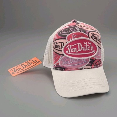  Von Dutch Billboard Trucker Hat White/Pink Logo print design One Size Fits Most