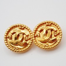 CHANEL CC Logo Round Button Earrings 96A Clip...