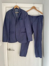 Next Tailoring Mens Navy Blue 2 Piece Suit 42R Blazer 34W Slim Fit Formal Cotton