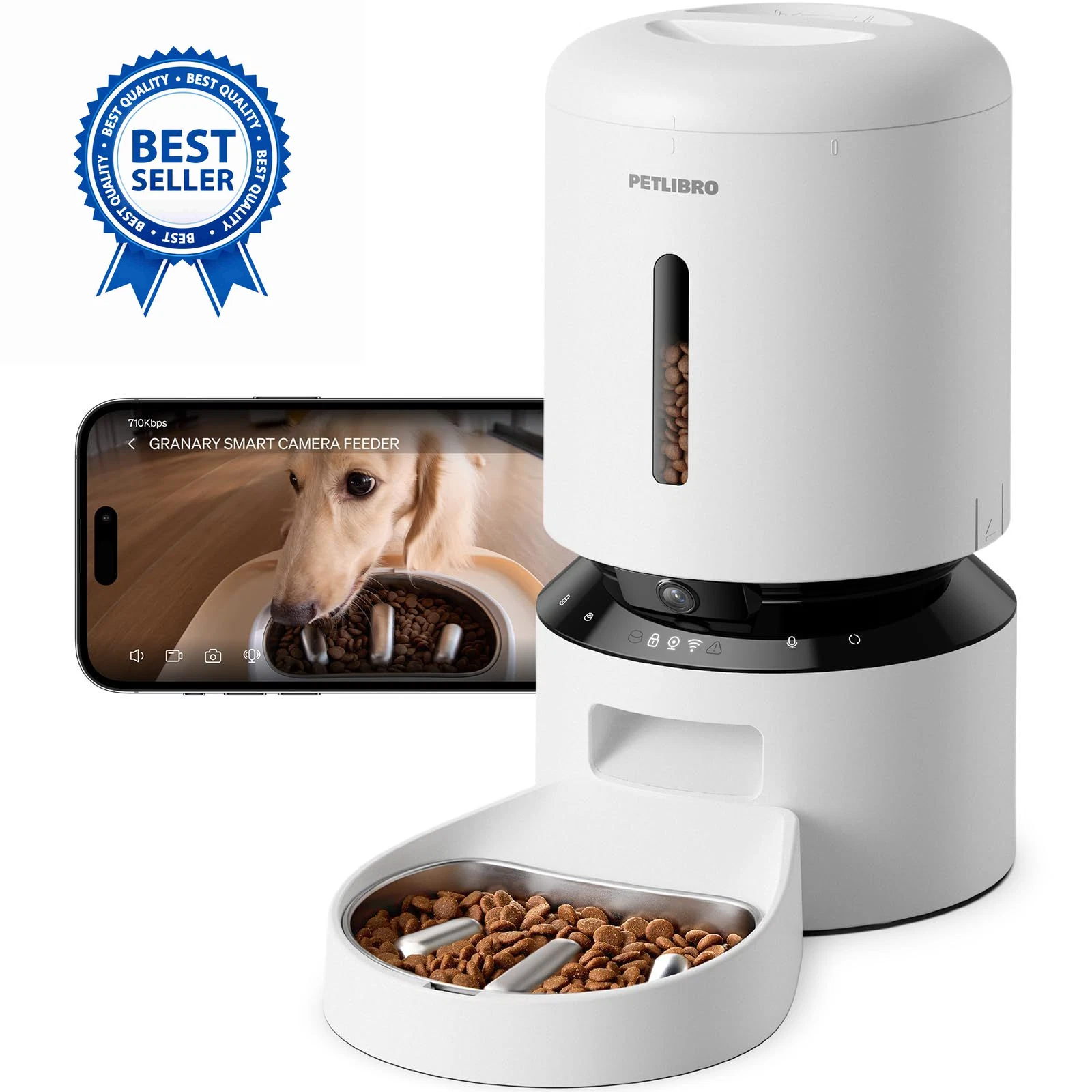 PETLIBRO Automatic Cat Feeder with 5l-with Camera & Slow Feed Bowl, White