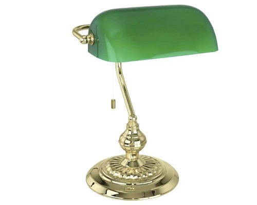 BüRolampe 1-Flammig H 39 Cm Bankerlampe Messing/GrüN-image