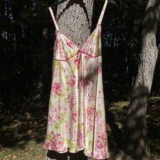 Vintage Y2K Oscar de la Renta Pink Label Floral Split Front Satin Slip Dress 