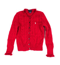 Vintage Polo Ralph Lauren Cable Knit Cardigan Sweater Girls M 8/10 Kids Preppy