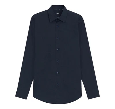 BOSS Chemise Homme Slim Fit Bleu Foncé Popeline Stretch H-HANK-KENT-C1 50469345 - Photo 1/4