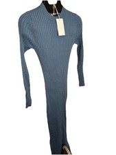 8 by YOOX Dusty Blue Ribbed Knit Maxi Dress Women  s S NWT Long Sleeve Bodycon L