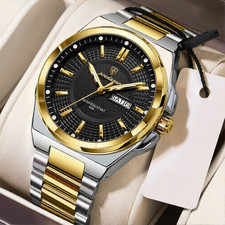 POEDAGAR Mens Quartz Watch Stainless Steel Bracelet Luminous Date 3Bar Clasp AU