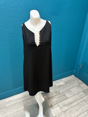 Pimkie Black Slip Dress Button Neck M