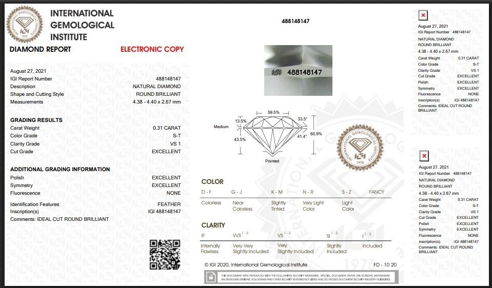 S-T/VS Grade 0.31 Ct IGI CERTIFIED Natural Loose Brilliant Round 4 mm Diamond - Image 3 of 4