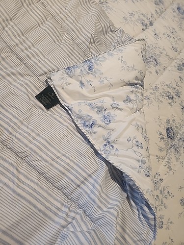 Shelter Island Ralph Lauren Blue White Roses Floral Stripes Full Queen Comforter