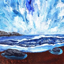 Blue Ocean Beach Starfish Zen Seascape Original Painting Laura Milnor Iverson