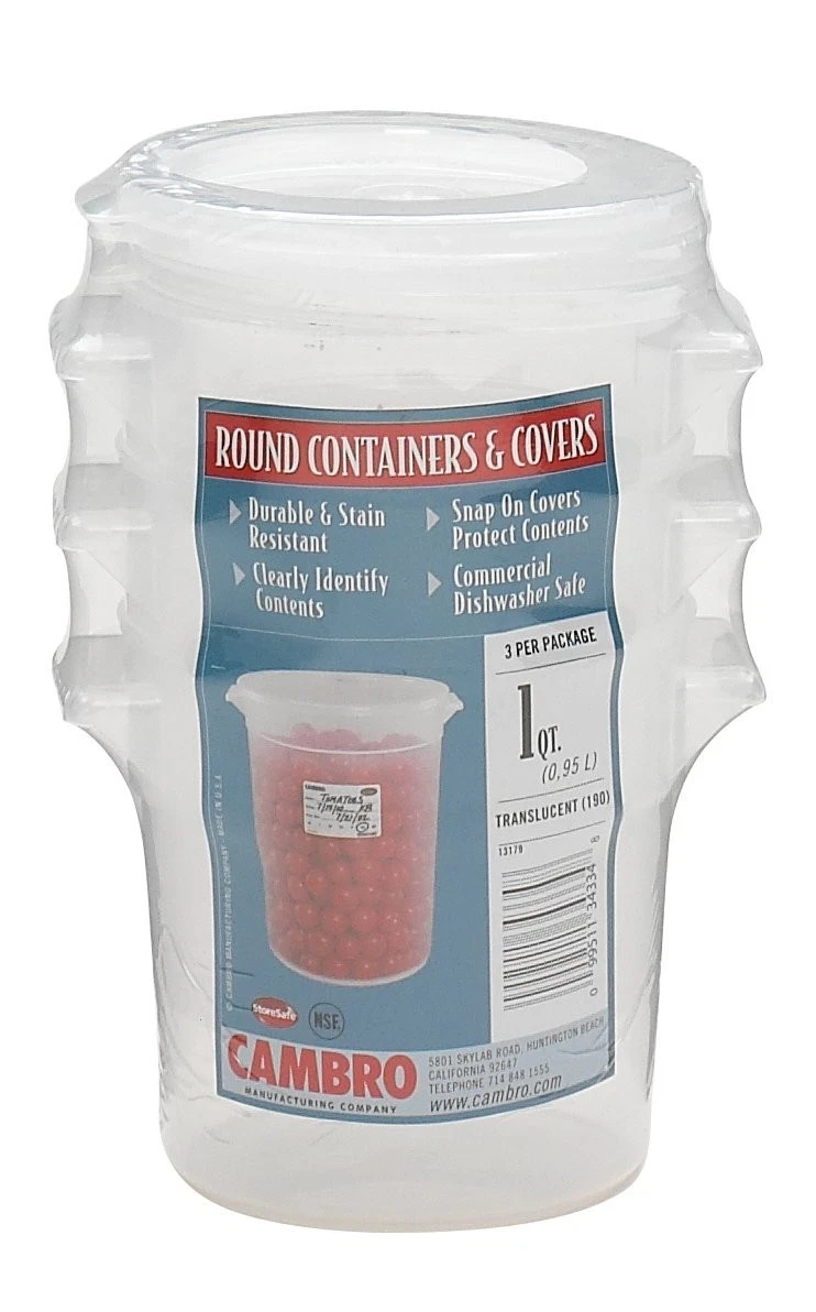 Cambro 1-Quart Round Food-Storage Container with Lid, Set of 3