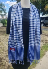 Krama 100% Cotton Handmade Khmer Scarf Blue/White 60" x 15" Inches