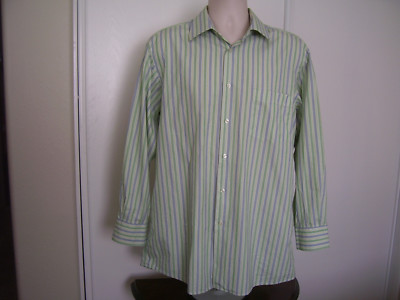 Errepi Veste Shirt Men 16.5 32 33 Green Vertical Stripe L/S Button Up Italy Made