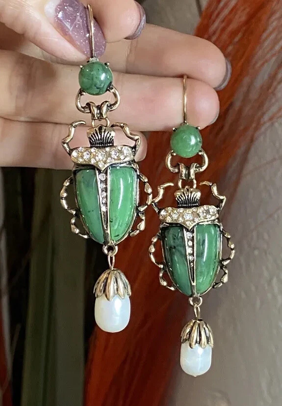Green beetle earrings sale