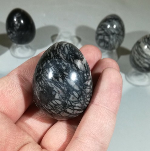 40mm Crystal Gemstone Egg, Howlite, Obsidian, Lepidolite, Rose Quartz With Stand - Picture 50 of 106