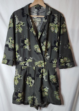 Topshop Womens Sz 6 Green Gray Botanical Floral Print Romper Playsuit