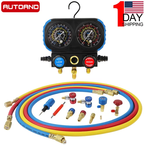 AC Manifold Gauge Set Refrigerant recharging 3 Way W/Hoses R134A R1234YF R404A