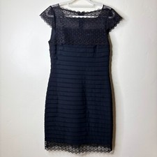 Adrianna Papell Dress Size 10 Black Lace Sheath Shutter Pleated Cocktail Party