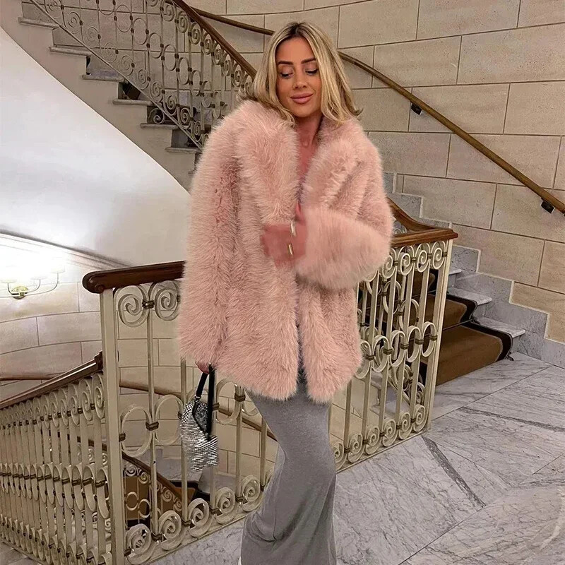Fashion Fluffy Furry Faux Fur Jacket Women Winter Shaggy