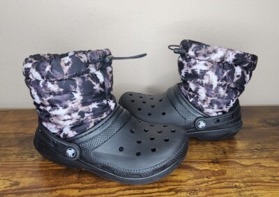 sho CROCS Classic Lined Neo Puff Tie Dye Winter Black Boot 207328-001