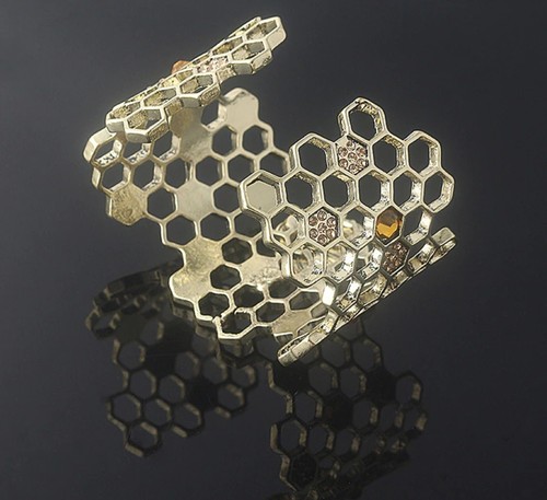 Alloy Gold Colored Honeycomb and Bee Cuff Bracelet - Picture 3 of 3
