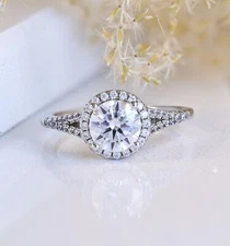 1.9ct Round VVS1 Moissanite Engagement Wedding Ring Sterling Silver 4.5-9 S16C