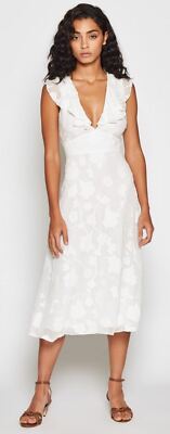JOIE Adella Women's Dress WHITE floral burnout V-neck Midi $398 NWT