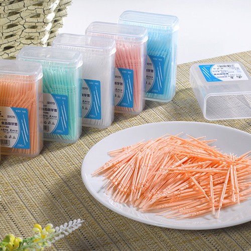 200 Stück Einweg Kunststoff Zahnstocher Familie Tragbar Doppelkopf Obst Stick. - Bild 8 von 24