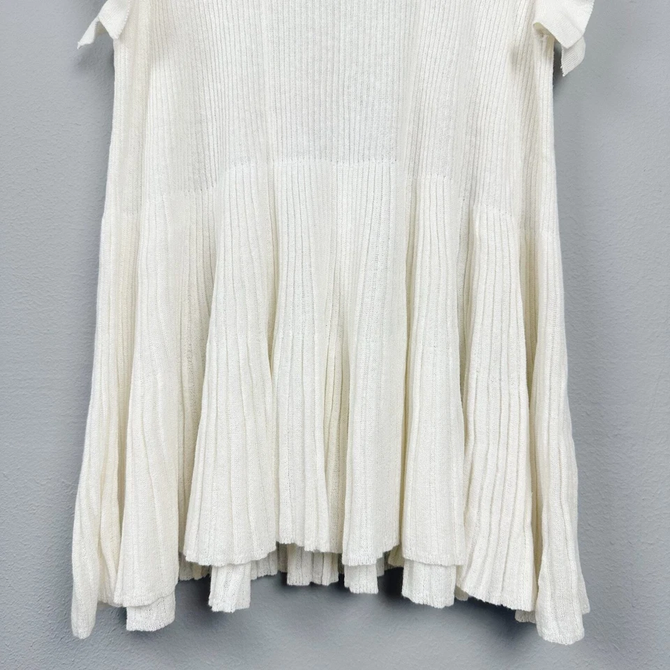 Suéter túnica blanco + Warren mezcla de lino manga volantes talla M tejido crema marfil Foto 3 de 4