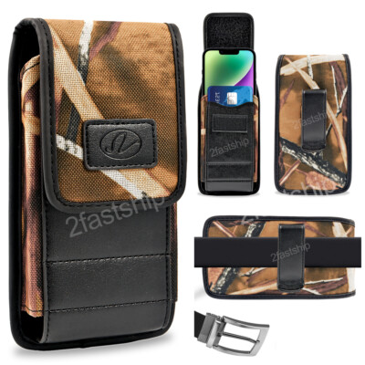 For iPhone 15 14 13 12 11 SE 8 Canvas Belt Clip Holster Pouch Fit Thick Case