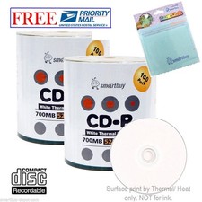 200 Smartbuy White Thermal Printable 52X CD-R 700MB Disc FREE Micro Fiber Cloth