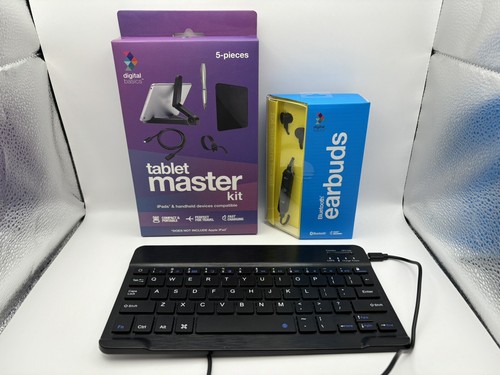 NIB Tablet Master Kit & Earbuds with Wireless Keyboard & Cover For iPad Tablets - Afbeelding 2 van 5