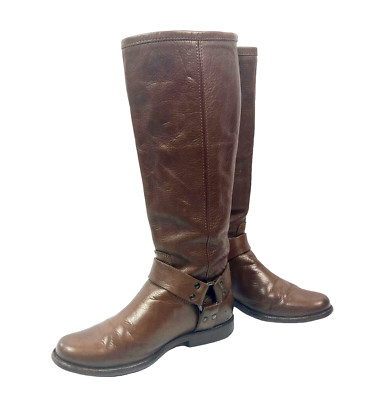 FRYE Philip Harness Womens 6B Soft Leather Riding Boots #76850 Back Zip Chestnut