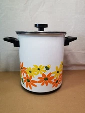 Vintage Ekco Country Garden Porcelain Clad Cookware 5qt Steamer Boiler Pot Italy