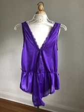 STUNNING VTG ALANA GALE Purple Nylon & Lace Teddy Romper Lingerie SZ S